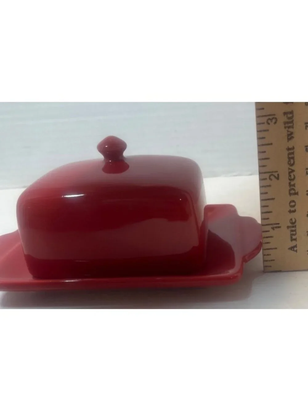 Red Ceramic Butter or Cheese Dish with Lid Scalloped Tray Dishwasher & Microwave